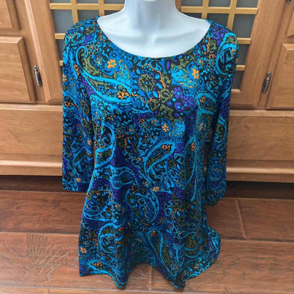 Jon Den Paisley Print 3/4 Sleeve Tunic Blouse Large